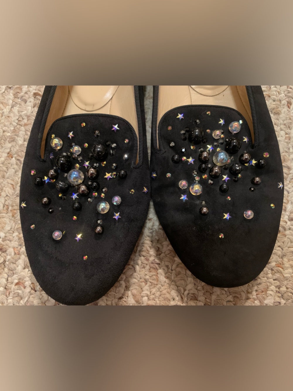 Christian Louboutin Black Suede Embellished Loafers women’s 37.5 - Picture 2 of 5